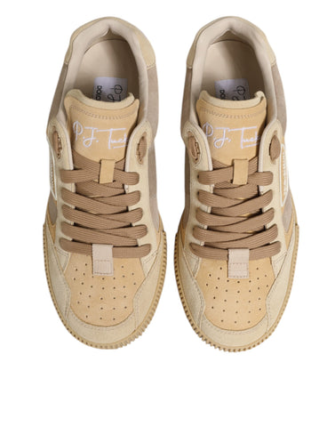 Beige Leather Miami Low Top Sneakers Men Shoes