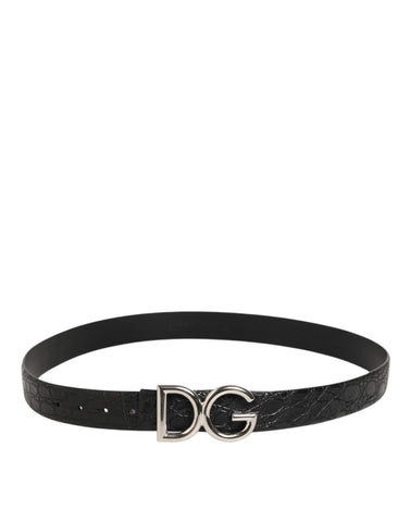 Black Exotic Leather DG Logo Buckle Belt