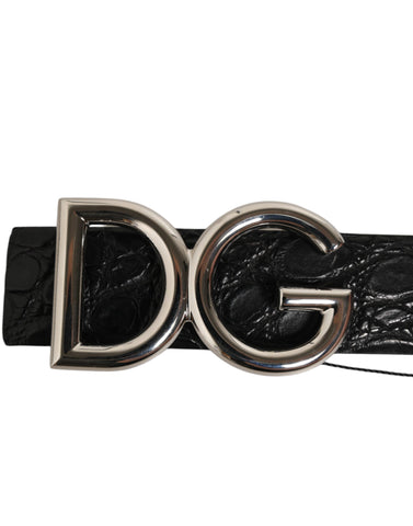 Black Exotic Leather DG Logo Buckle Belt
