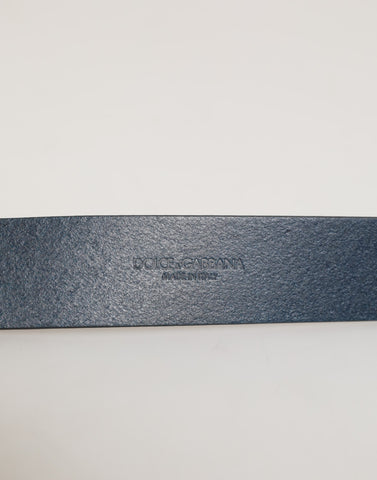 Blue Leather Classic Metal Logo Buckle Belt