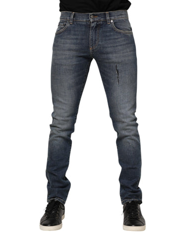 Blue Washed Cotton Skinny Men Denim Jeans