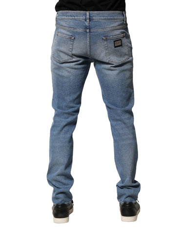 Blue Distressed Cotton Slim Men Denim Jeans