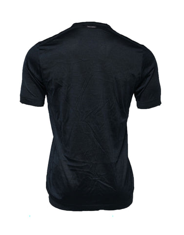 Blue Silk Crew Neck Short Sleeves Men T-Shirt