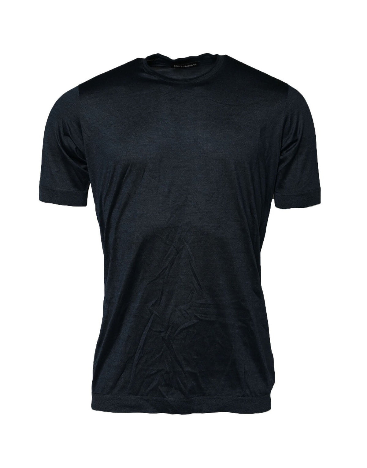 Blue Silk Crew Neck Short Sleeves Men T-Shirt