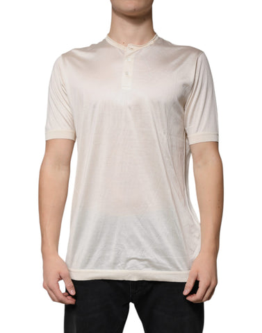 Off White Silk Henley Short Sleeves T-Shirt