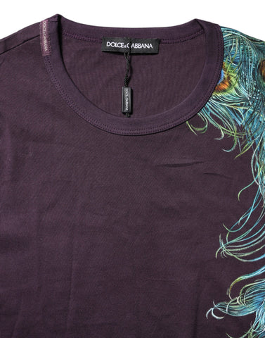 Violet Peacock Feather Men Crew Neck T-Shirt