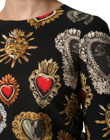 Black Sacred Heart Print Long Sleeves Top