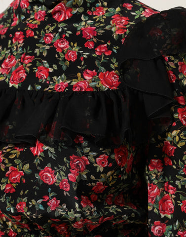Black Floral Print Long Sleeve Blouse Top