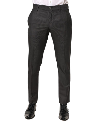 Black Polyester Mid Waist Dress Trouser Pants