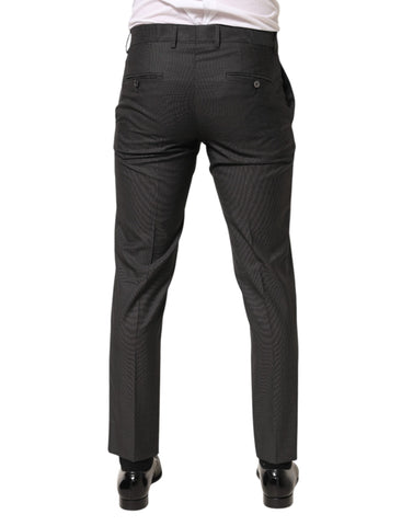 Black Polyester Mid Waist Dress Trouser Pants
