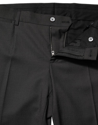 Black Polyester Mid Waist Dress Trouser Pants