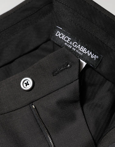 Black Polyester Mid Waist Dress Trouser Pants