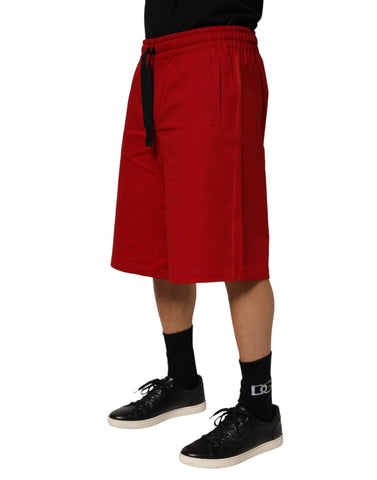 Red Cotton MidWaist Drawstring Bermuda Pants