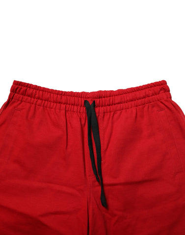 Red Cotton MidWaist Drawstring Bermuda Pants