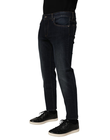 Dark Blue Cotton Skinny Men Denim Jeans