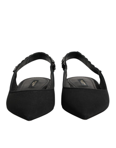 Black Crystal Charmeuse Slingback Shoes