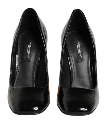 Black Gold Patent Leather Logo Heels Pumps Shoes