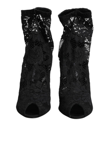 Black Stretch Taormina Lace Boots Shoes