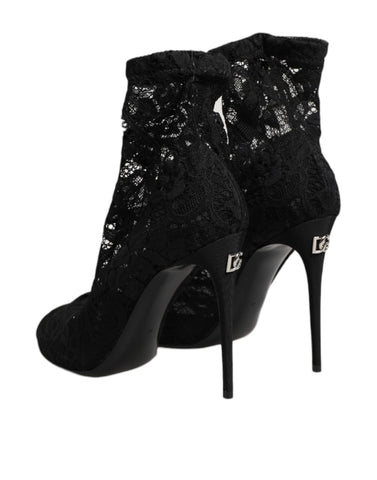 Black Stretch Taormina Lace Boots Shoes
