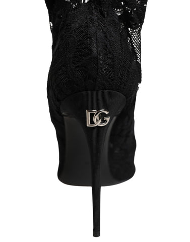 Black Stretch Taormina Lace Boots Shoes