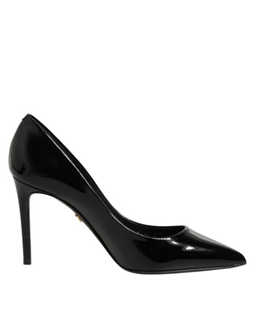 Black Leather Stiletto Heels Pumps Shoes