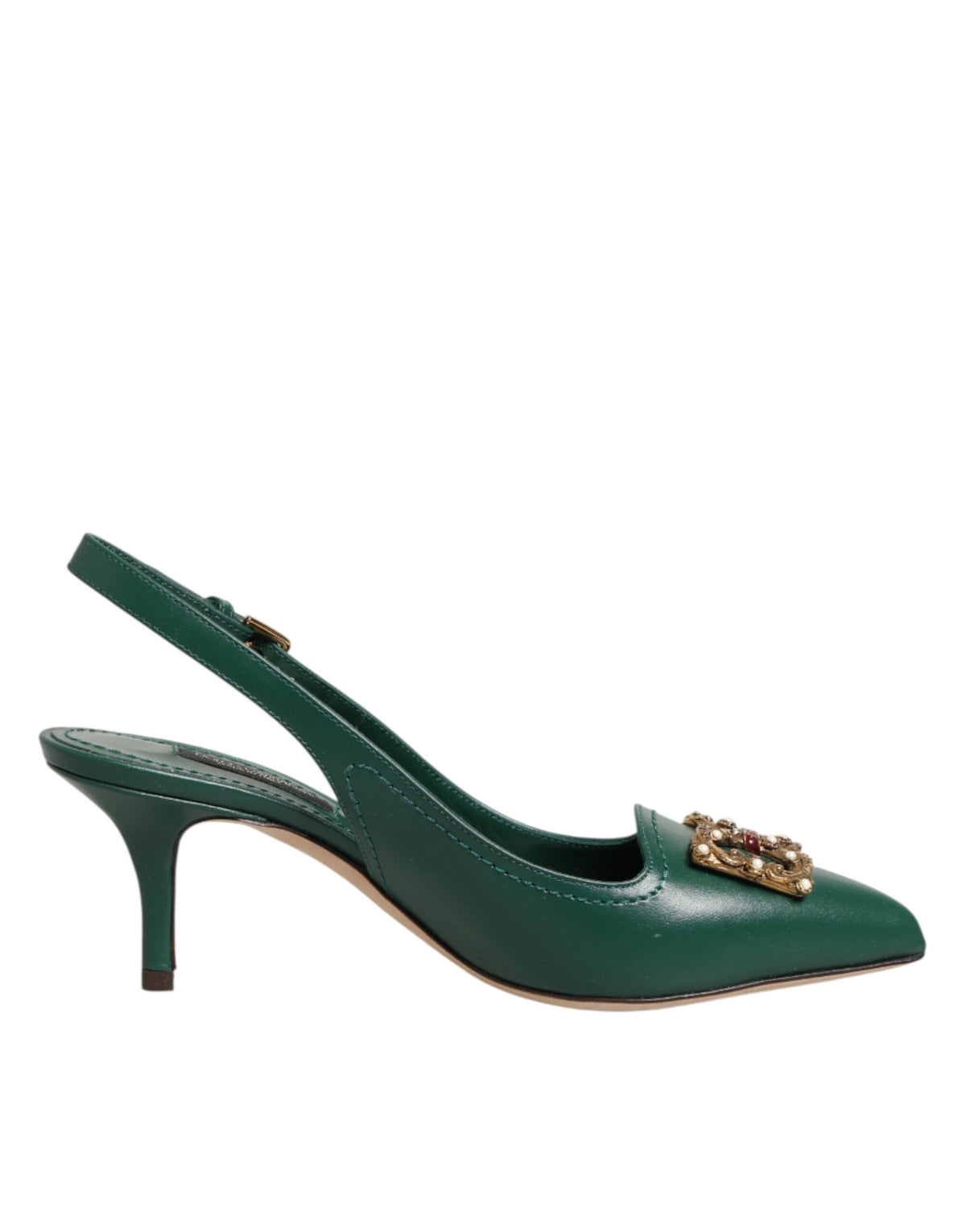 Green Leather AMORE Heels Slingbacks Shoes
