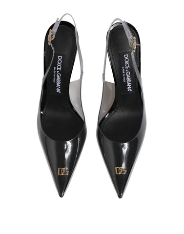 Black Leather Clear PVC Slingback Pumps Shoes