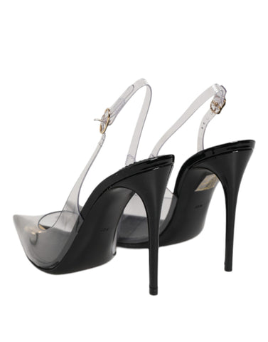 Black Leather Clear PVC Slingback Pumps Shoes