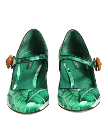 Green Silk MARY JANES Leaf Sandals Shoes