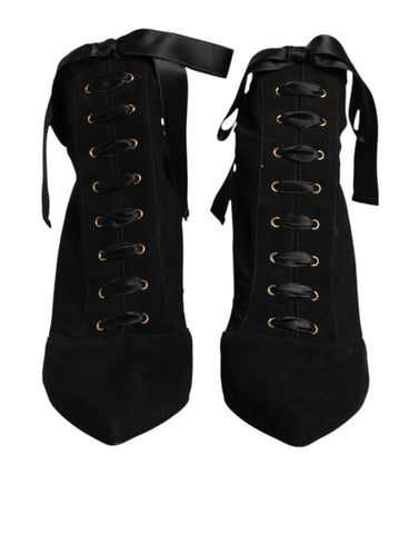 Black Stiletto Heels Lace Up Boots Shoes