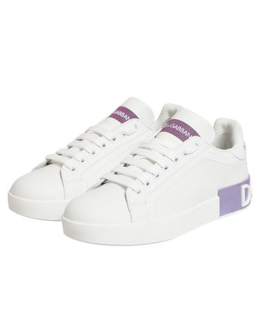 White Purple Leather Casual Sneakers Shoes