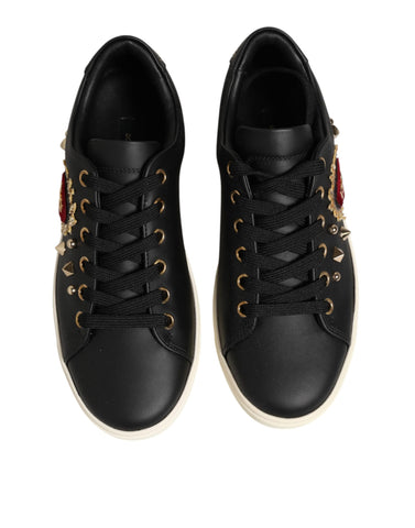 Black Leather Sacred Heart Sneakers Shoes