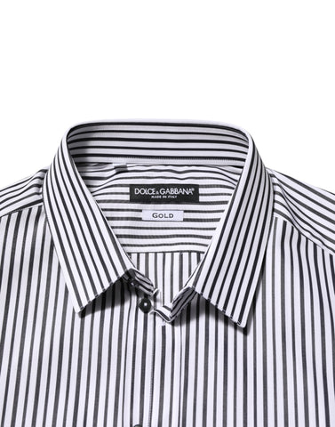 Black White Stripes Men GOLD Dress Shirt