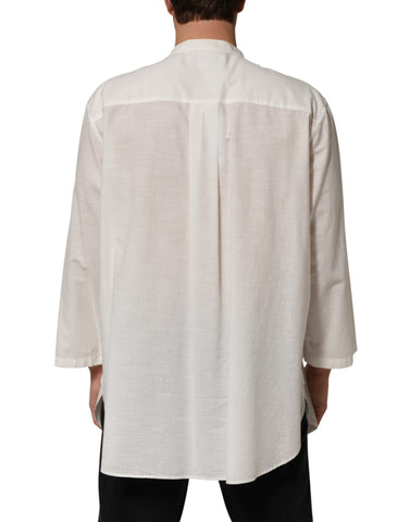 White Cotton Floral Print Button Down Shirt