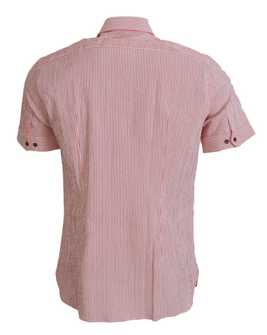 Red White Striped Cotton Short Sleeve Shirt