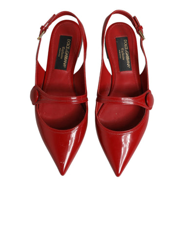 Red Leather Slingback Flats Sandals Shoes