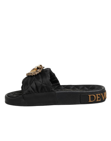 Black Devotion Matelassé Leather Slides Shoes