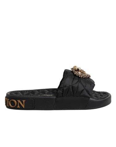 Black Devotion Matelassé Leather Slides Shoes