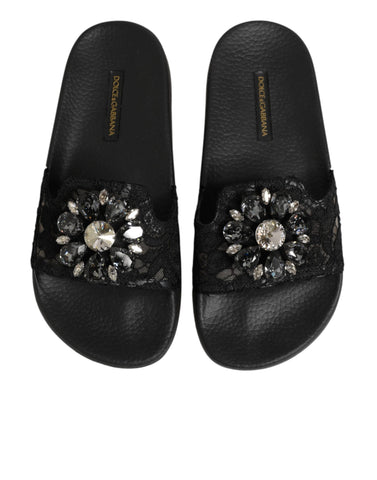 Black Devotion Matelassé Leather Slides Shoes