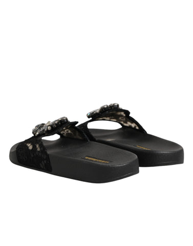 Black Devotion Matelassé Leather Slides Shoes