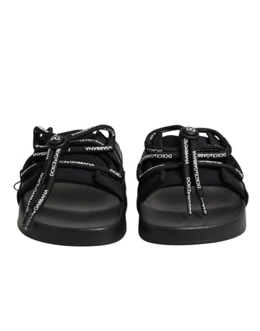 Black logo print Slides Beachwear Shoes