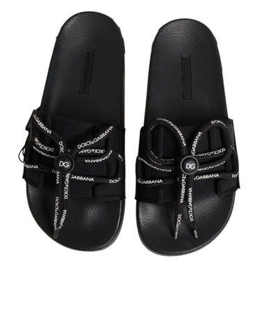 Black logo print Slides Beachwear Shoes