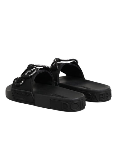 Black logo print Slides Beachwear Shoes