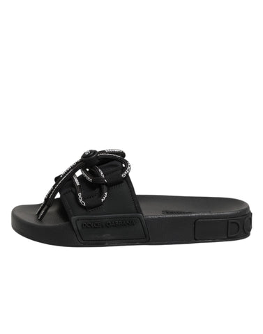 Black logo print Slides Beachwear Shoes