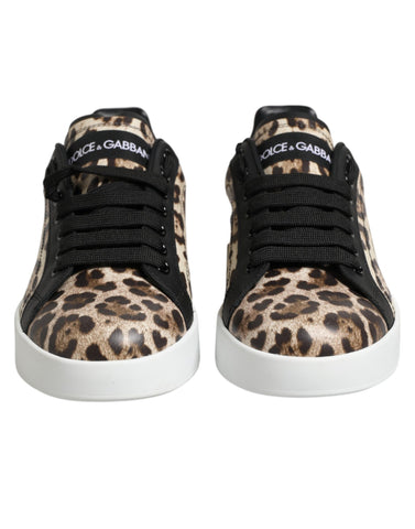 Brown Leather Leopard Low Top Sneakers Shoes