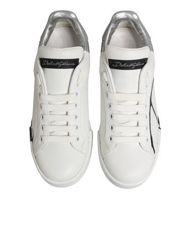 White Gray Low Top Leather Sneaker Shoes