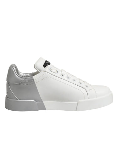 White Gray Low Top Leather Sneaker Shoes