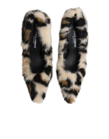 Brown Fur Leopard High Heels Pumps Shoes