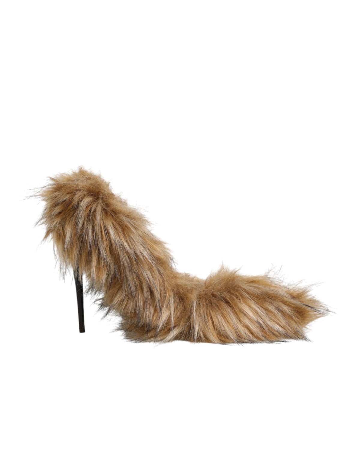 Brown Fur Leather High Heels Pumps Shoes