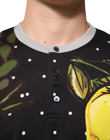 Black Polka Dot Lemons Horse Henley T-Shirt